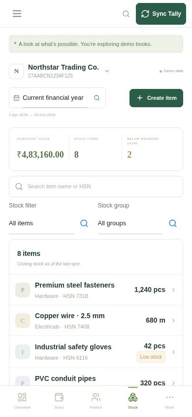 Tallykeeping inventory list using synthetic stock